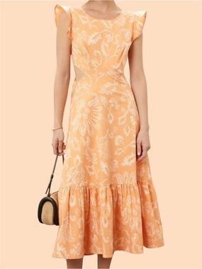 Marissa Webb x RTR Orange and White Flutter Sleeve Midi Dress